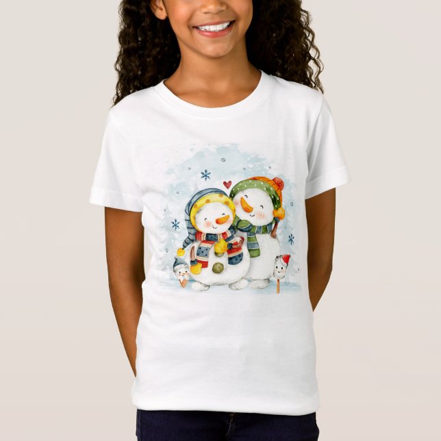 T-Shirt Adorables Snowmen de Noël en train de serrer (Devant)
