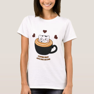 T-Shirt Adulte Café D'abord T-Shirt Chat Mignon