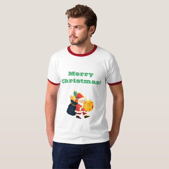 T-shirt Adulte M Blanc/Rouge voeux de Noël Imprimé (Devant entier)