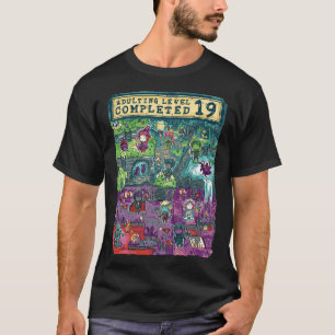 T-shirt Adulte niveau 19 Terminé Jeu d'anniversaire