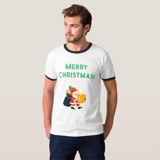 T-shirt Adulte XL Taille de Noël Voeux Imprimés Ringer Nic (Devant entier)