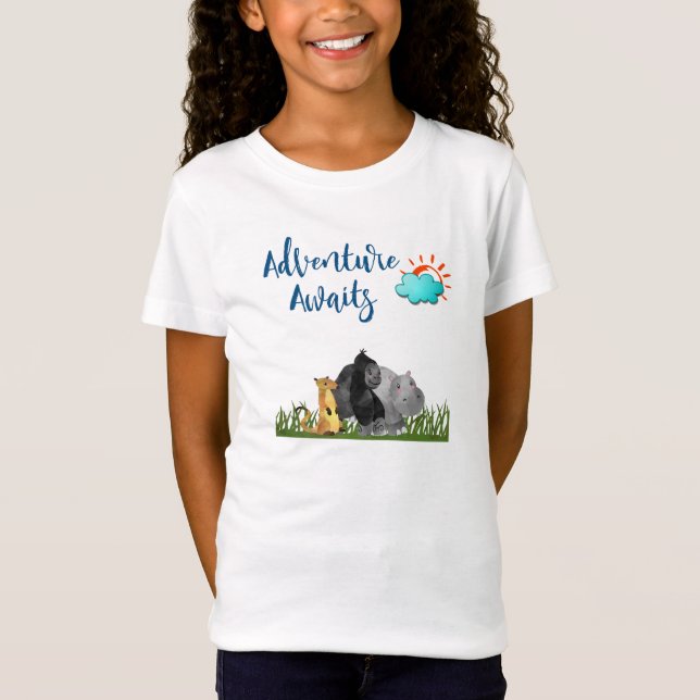 T-Shirt Adventure Await Aquarelle Safari Jungle Animaux (Devant)