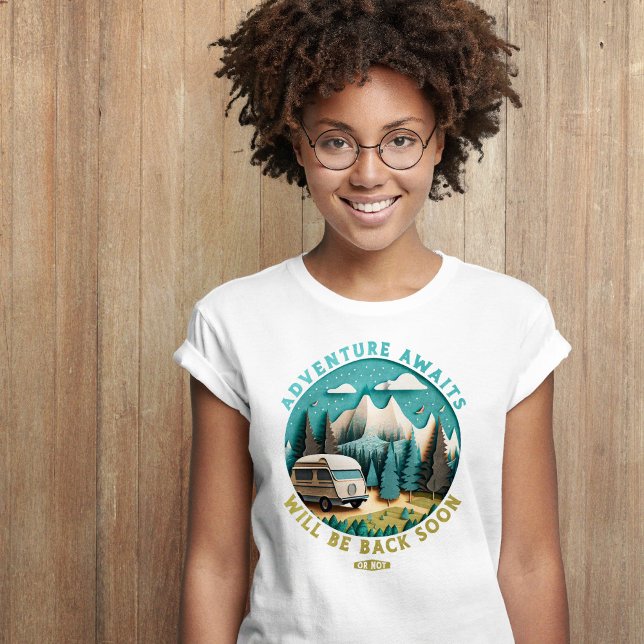 T-shirt Adventure Await Camping Van (Vintage Van and Mountains Adventure Awaits T-Shirt)