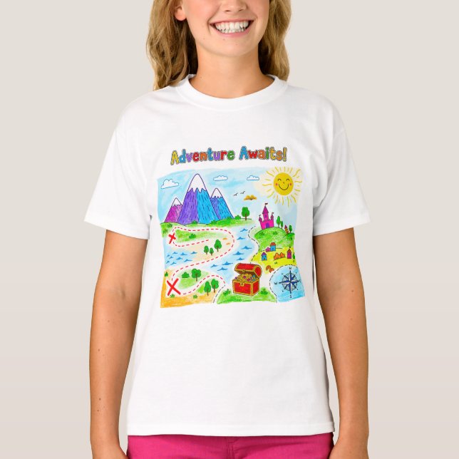 T-shirt Adventure Awaits Kids Treasure Map Design (Devant)