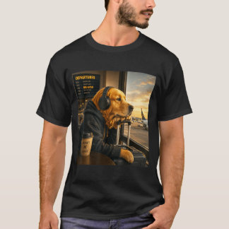 T-shirt Aéroport de Golden Retriever Voyage Café Chien Drô