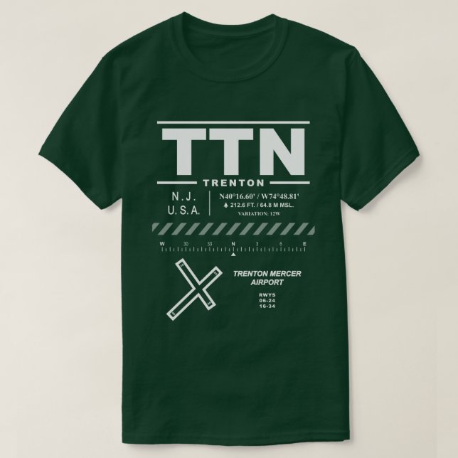 T-shirt Aéroport de Trenton-Mercer TTN (Design devant)