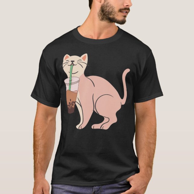T-shirt Aesthetic Cat Drinking Bob  best cat illustration  (Devant)