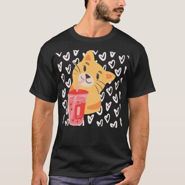 T-shirt Aesthetic Cat Drinking Bob best Cat illustration (Devant)