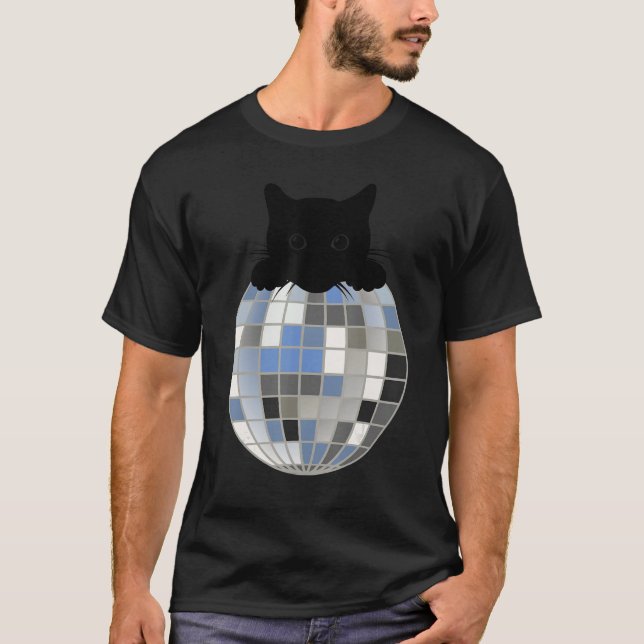 T-shirt Aesthetic Disco Ball Winter Snow Black Cat Disco C (Devant)