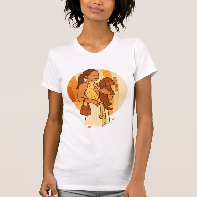 T-shirt Aesthetic Dog Mom Holding Puppy Illustration (Devant)