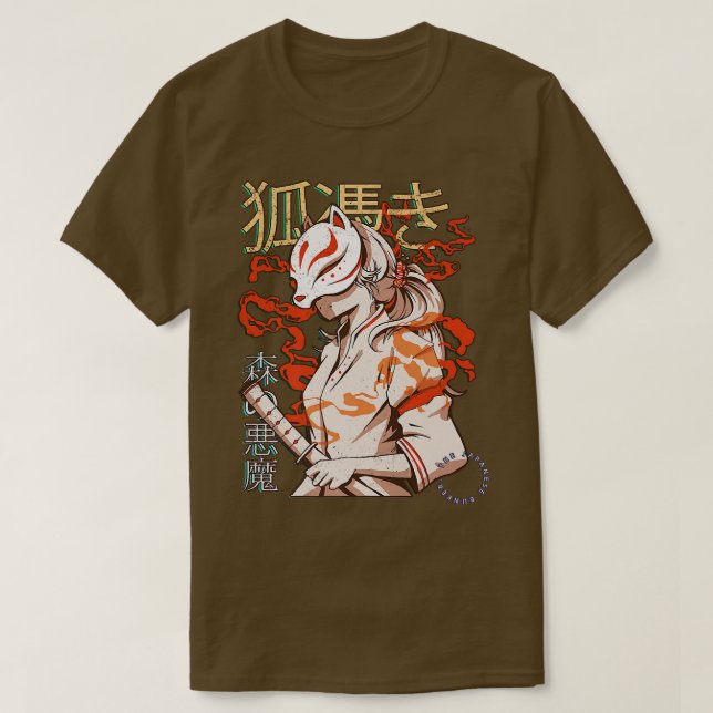 T-shirt Aesthetic Japanese Kabuki Kitsune Mask Demon Samur (Design devant)