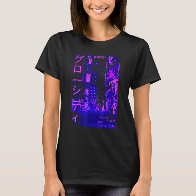 T-shirt Aesthetic Modern Style Japan Glow City Streets Lig (Devant)