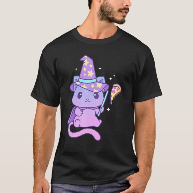 T-shirt Aesthetic Pastel Goth Kitten With Pizza Cute Pizza (Devant)