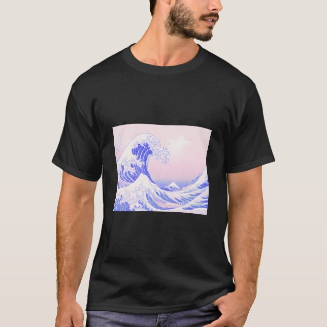 T-shirt Aesthetic Pastel K Purple Great Wave Kawaii Japane (Devant)