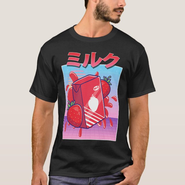 T-shirt Aesthetic Strawberry Milk Shake Vaporwave 90s Japa (Devant)
