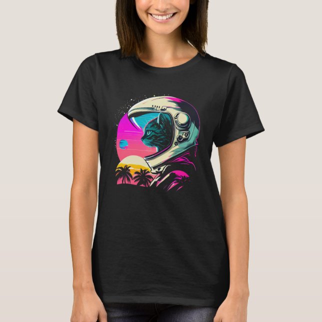 T-shirt Aesthetic Vaporwave Space Cat 80s 90s Astronaut  1 (Devant)