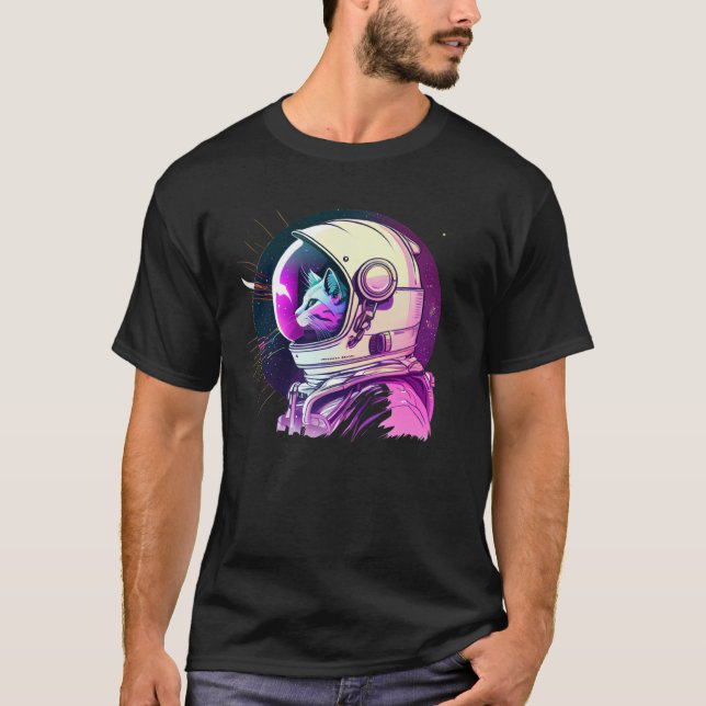 T-shirt Aesthetic Vaporwave Space Cat 80s 90s Astronaut  1 (Devant)