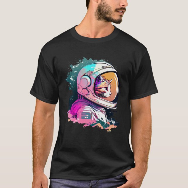 T-shirt Aesthetic Vaporwave Space Cat 80s 90s Astronaut  1 (Devant)