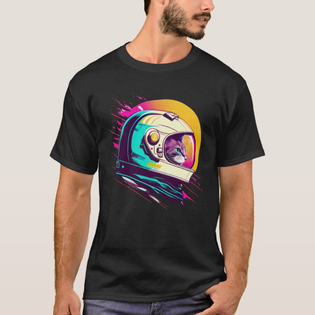 T-shirt Aesthetic Vaporwave Space Cat 80s 90s Astronaut  1 (Devant)