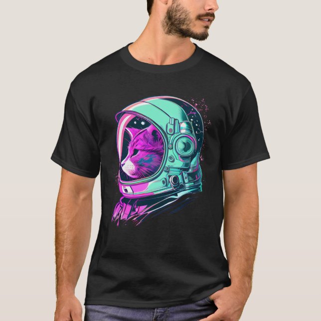 T-shirt Aesthetic Vaporwave Space Cat 80s 90s Astronaut  2 (Devant)