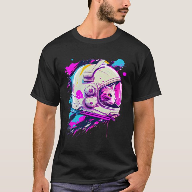 T-shirt Aesthetic Vaporwave Space Cat 80s 90s Astronaut  3 (Devant)