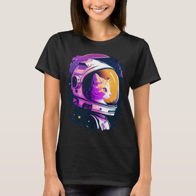 T-shirt Aesthetic Vaporwave Space Cat 80s 90s Astronaut  4 (Devant)