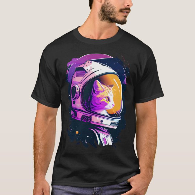 T-shirt Aesthetic Vaporwave Space Cat 80s 90s Astronaut  4 (Devant)