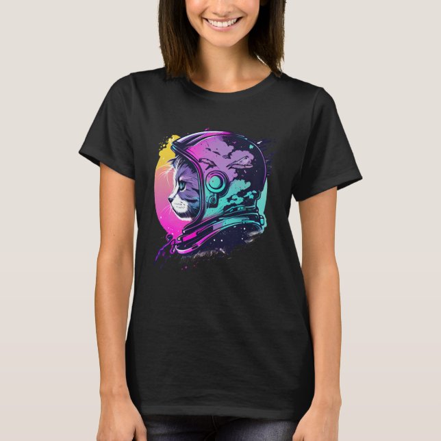 T-shirt Aesthetic Vaporwave Space Cat 80s 90s Astronaut  5 (Devant)