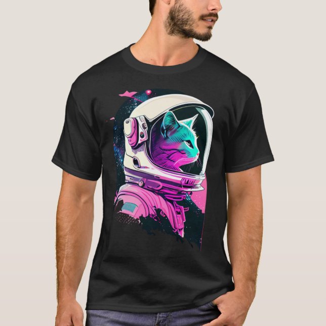 T-shirt Aesthetic Vaporwave Space Cat 80s 90s Astronaut  9 (Devant)