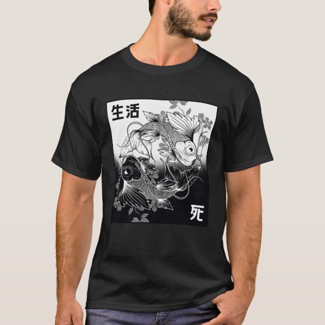 T-shirt Aesthetic Yin Yang Koi Dark Horror  Grunge Clothes (Devant)