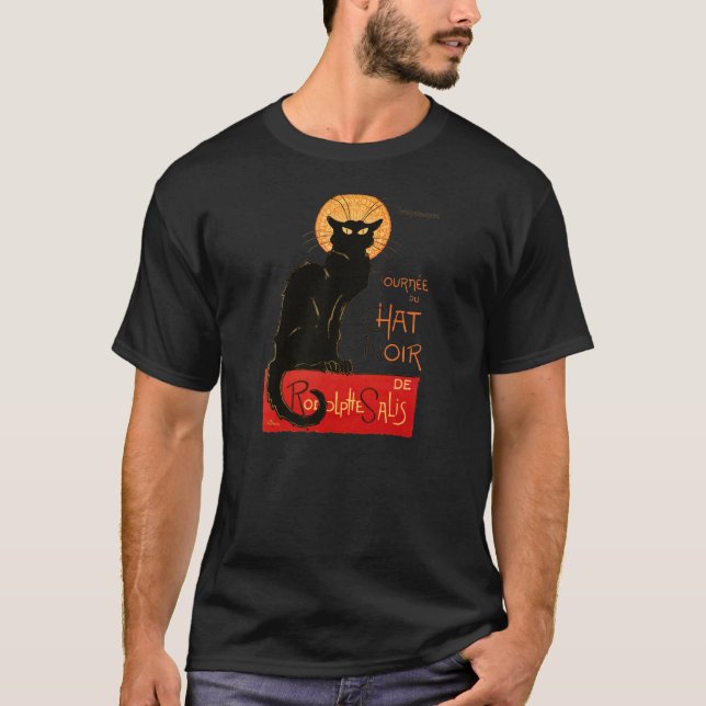 T-shirt Affiche Classique Chat Noir de Steinlen en Noir (Devant)