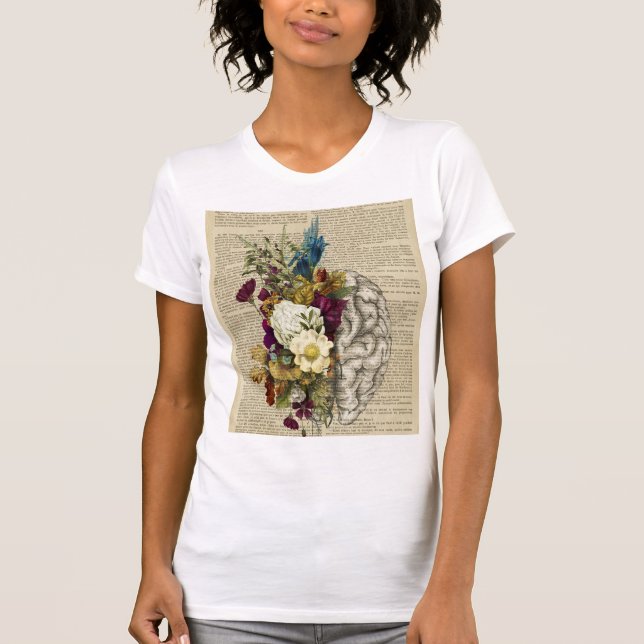 T-shirt affiche d'anatomie du cerveau floral médical (Devant)