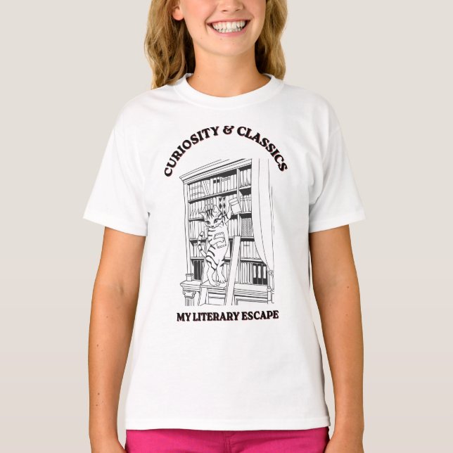 T-shirt Affiche d'art esthétique de bibliothécaire félin (Devant)