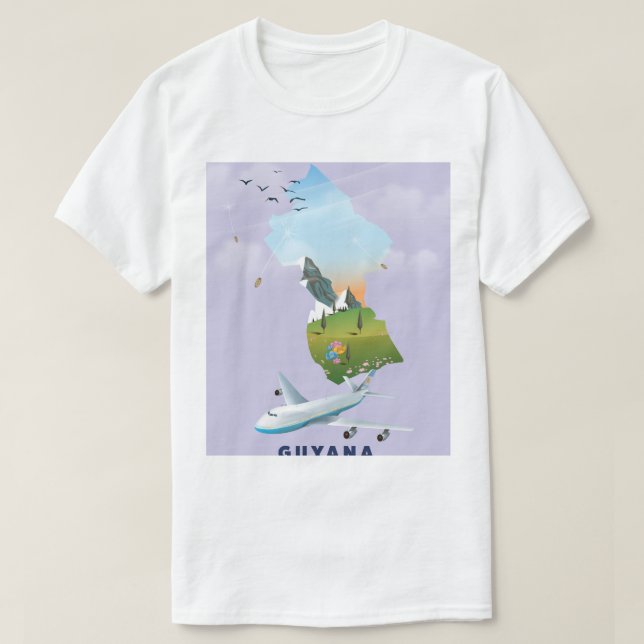 T-shirt Affiche de carte illustrée de Guyana (Design devant)