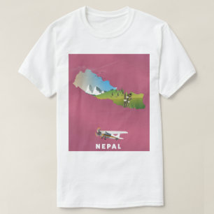 T-shirt Affiche de carte illustrée du Népal