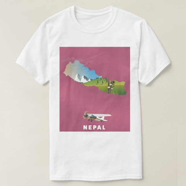 T-shirt Affiche de carte illustrée du Népal (Design devant)