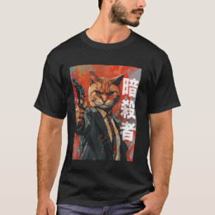 T-shirt Affiche de gangster de chat Kanji vintage Félin Ch