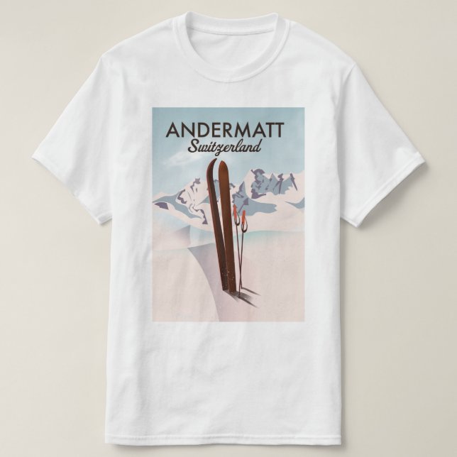 T-shirt Affiche de ski Andermatt Suisse impression de voya (Design devant)