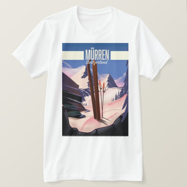 T-shirt Affiche de ski de Murren Suisse impression d'art. (Design devant)