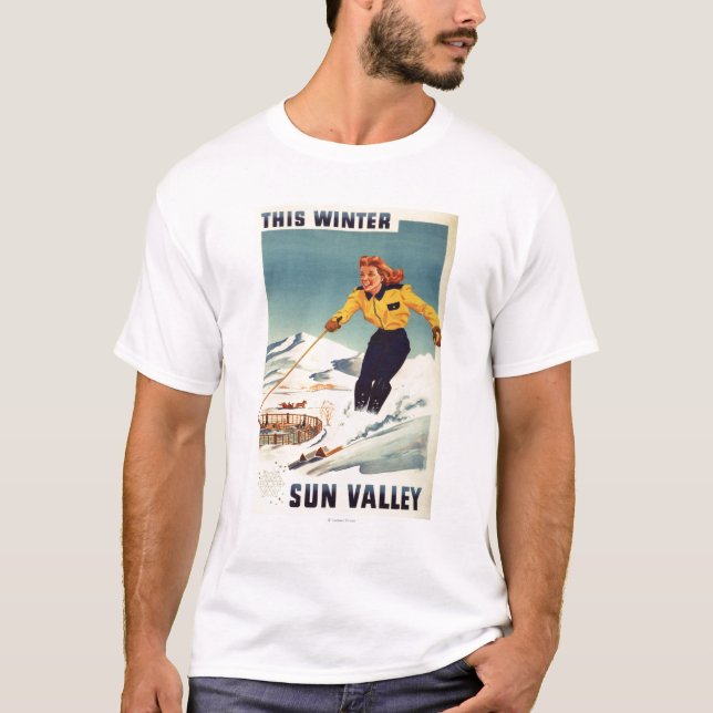 T-shirt affiche de sourire et de ski de femme (Devant)