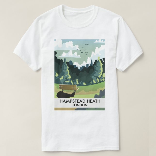 T-shirt Affiche de voyage à Hampstead Heath Londres. (Design devant)