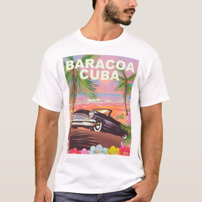 T-shirt Affiche de voyage automobile de Baracoa Cuba (Devant)