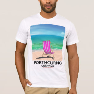 T-shirt Affiche de voyage de la plage de Porthcurno Cornwa
