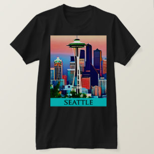 T-shirt Affiche de voyage de Seattle sous un ciel d'aube