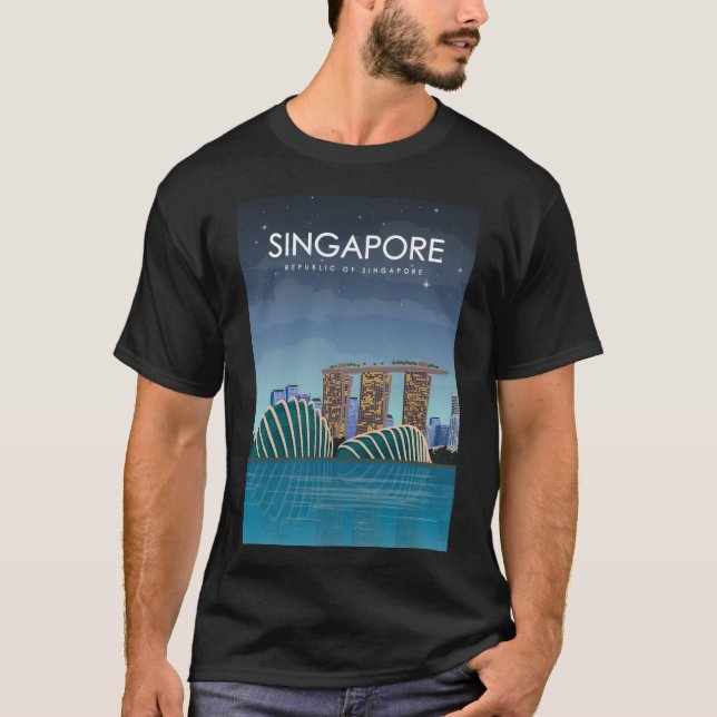 T-shirt Affiche de voyage de Singapour en soirée (Devant)