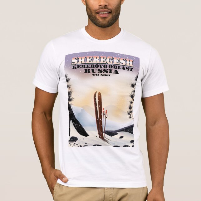 T-shirt Affiche de voyage de ski Sheregesh Russie. (Devant)