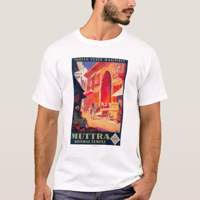 T-shirt Affiche de voyage de temple de Muttra Krishna (Devant)