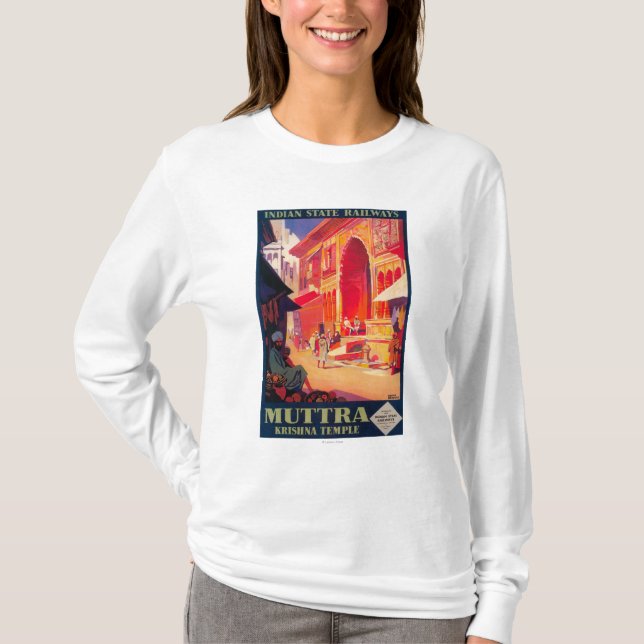 T-shirt Affiche de voyage de temple de Muttra Krishna (Devant)