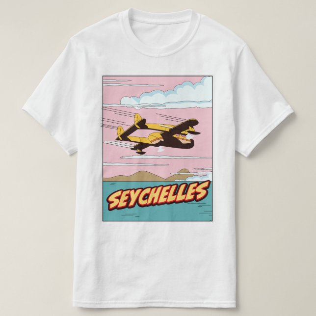 T-shirt Affiche de voyage en dessin des Seychelles. (Design devant)
