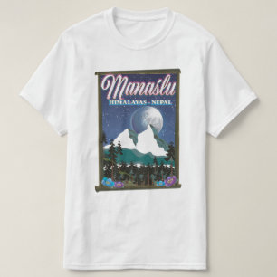 T-shirt Affiche de voyage Manaslu Himalaya Népal carte